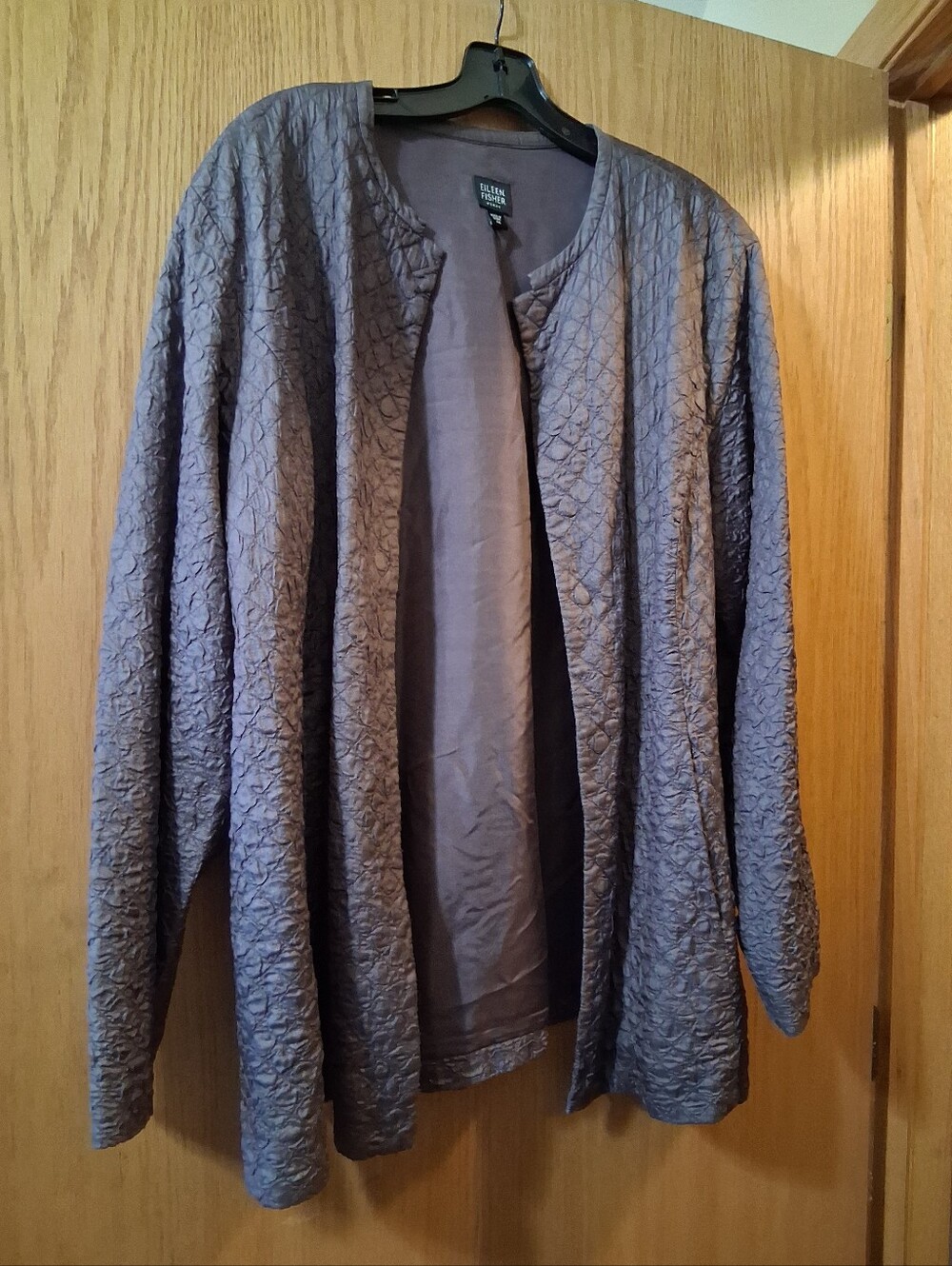 Eileen Fisher "Diamond Tussah" textured jacket, deep purple,  100% silk Sz 1X
